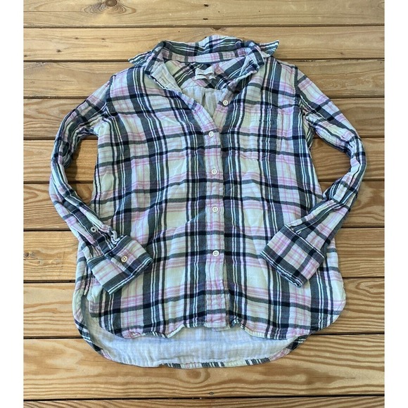J. Crew Tops - J Crew Check Flannel Button Up Shirt Size 0 Women’s Pink Green